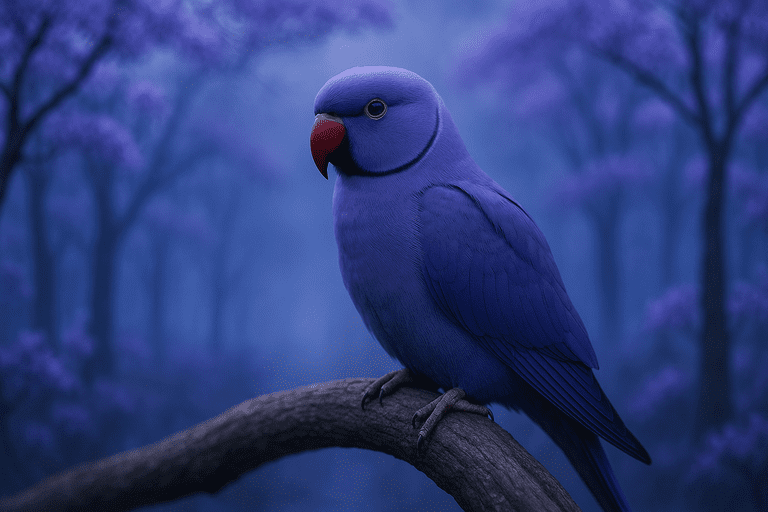 Psittacula krameri violeta em ambiente frio