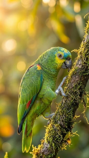 Papagaio Verdadeiro (Amazona Aestiva) subindo em arvore