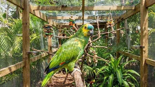 Papagaio Verdadeiro (Amazona Aestiva) em viveiro de criadouro