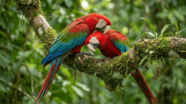 Casal de Ara chloropterus em mata fechada