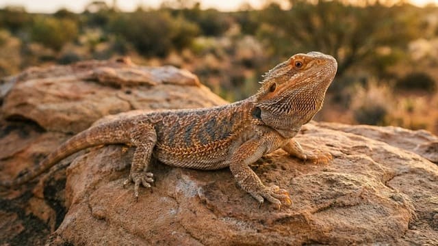 Dragão Barbudo sobre pedra no deserto