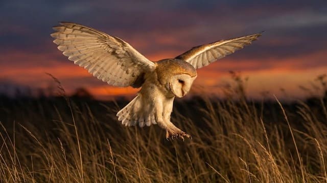 Coruja Suindara (rasga mortalha) em voo para caça