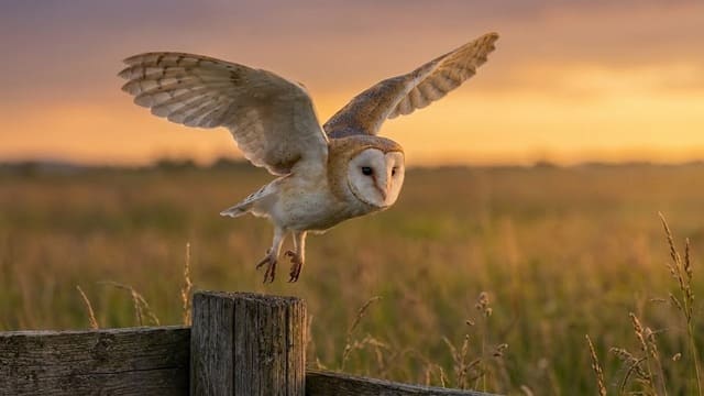 Coruja Branca (Tyto alba) iniciando voo em foto profissional