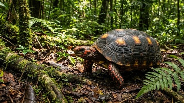 Jabuti Piranga adulto andando pela floresta
