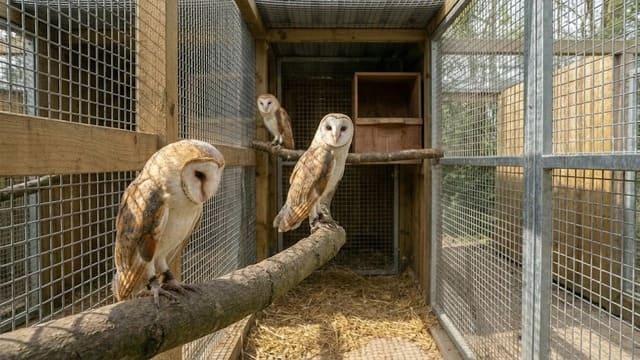 Corujas suindara em viveiro de criadouro legalizado