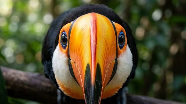 Tucano Toco (Ramphastos toco) visto de frente em fotografia profissional