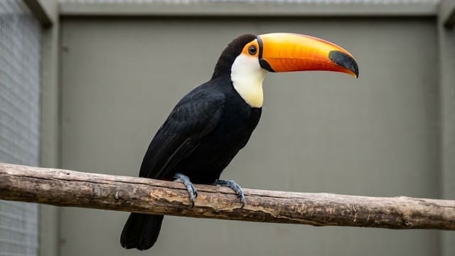 Tucano Toco em poleiro natural no viveiro do criadouro